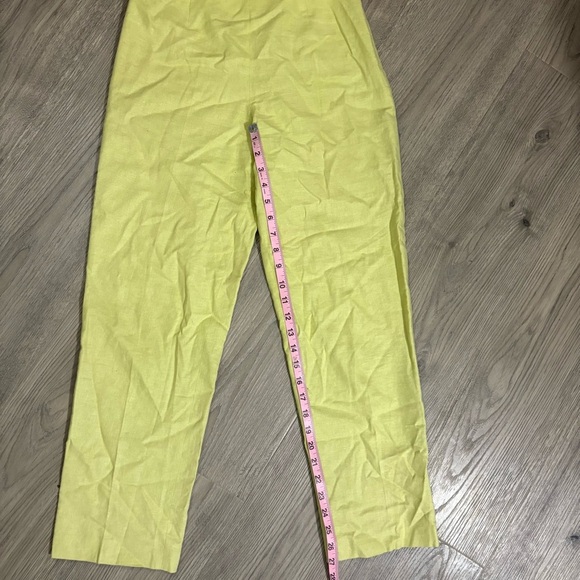 Vtg Liz Claiborne Womens 4P 100% Linen Ankle Pants Line Green Yellow Preppy - Picture 5 of 8